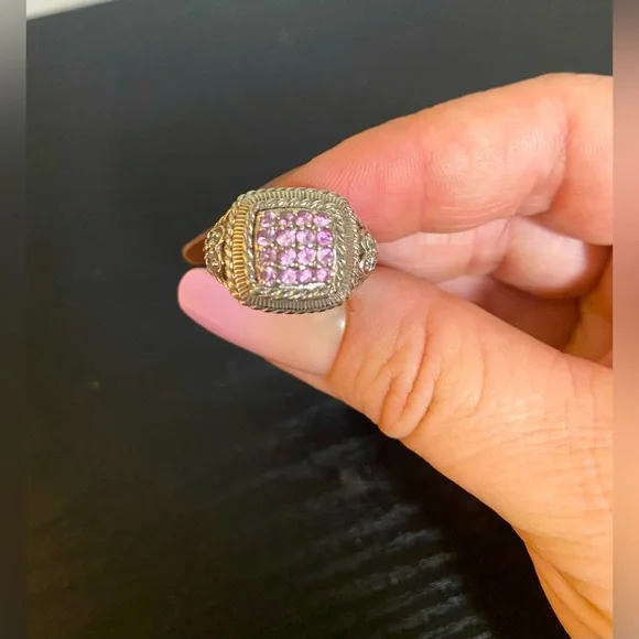 Judith Ripka Pink Sapphire& sterling silver Square Shape Ring- size 6.5 - Picture 1 of 6